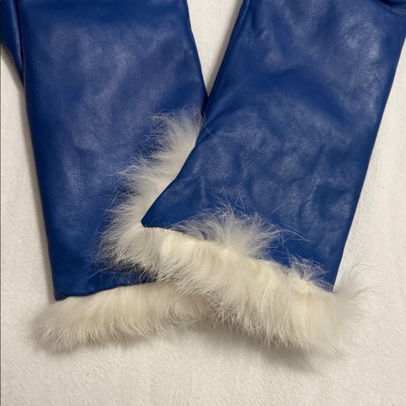 NWOT Women’s Vintage Paolo Vico Cobalt Blue Genuine Leather and Fur Gloves - Picture 9 of 9